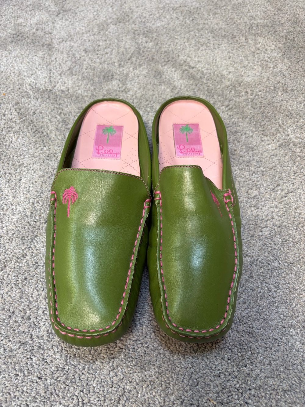 Lilly Pulitzer Green Leather Mule Moccasin